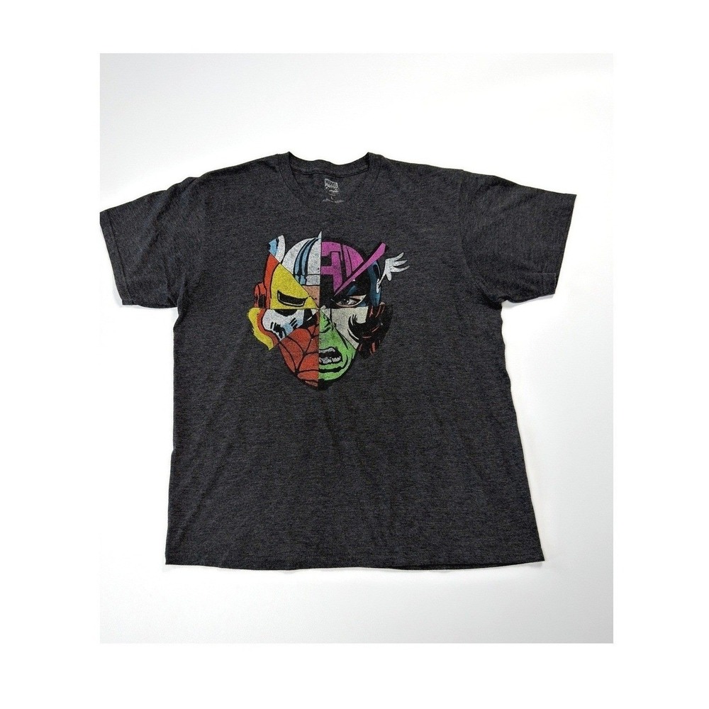 Marvel Comics T-Shirt Mens L Gray Avengers Split Face Graphic Tee